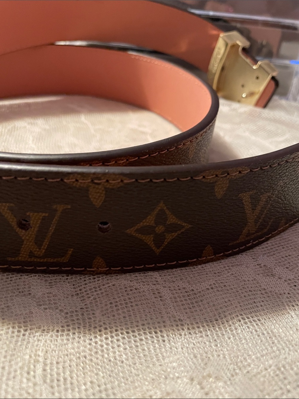 Louis Vuitton Monogram Belt with Pink Lining and Gold LV Buckle - Picture 6 of 6